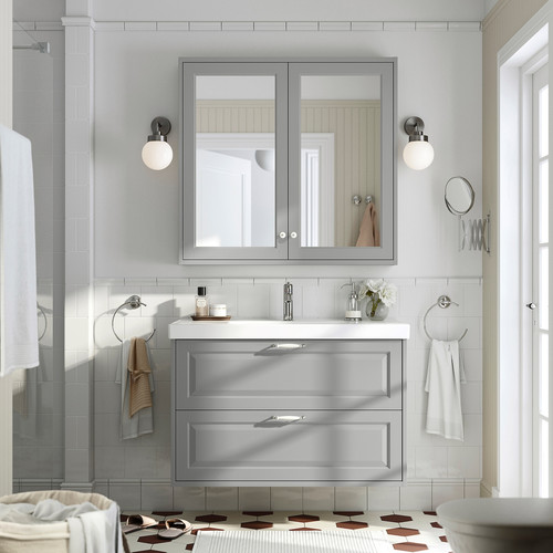 TÄNNFORSEN / ORRSJÖN Wash-stnd w drawers/wash-basin/tap, light grey, 102x49x69 cm