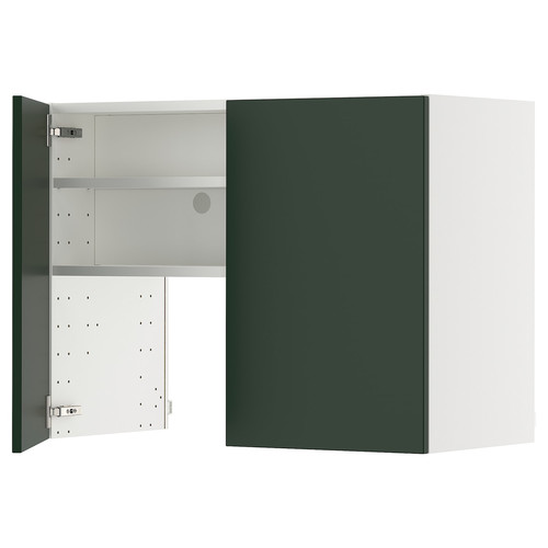 METOD Wall cb f extr hood w shlf/door, white/Havstorp deep green, 80x60 cm