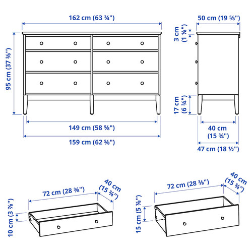 IDANÄS Chest of 6 drawers, dark brown stained, 162x95 cm