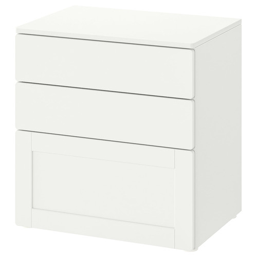 SMÅSTAD / PLATSA Chest of 3 drawers, white white/with frame, 60x42x63 cm