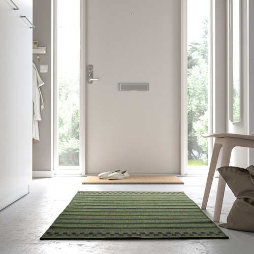 KORSNING Rug flatwoven, in/outdoor, green purple/striped, 80x150 cm