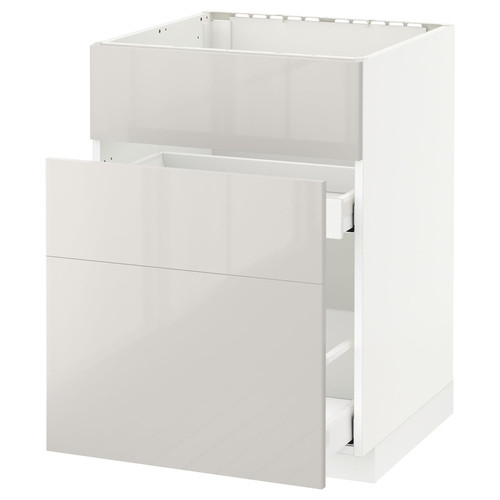 METOD / MAXIMERA Base cab f sink+3 fronts/2 drawers, white, Ringhult light grey, 60x60 cm