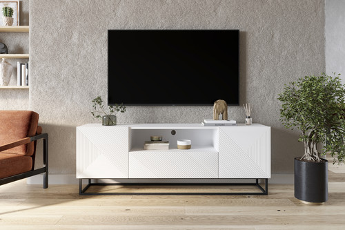 TV Cabinet Asha 167 cm, metal legs, high-gloss white