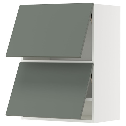 METOD Wall cabinet horizontal w 2 doors, white/Nickebo matt grey-green, 60x80 cm