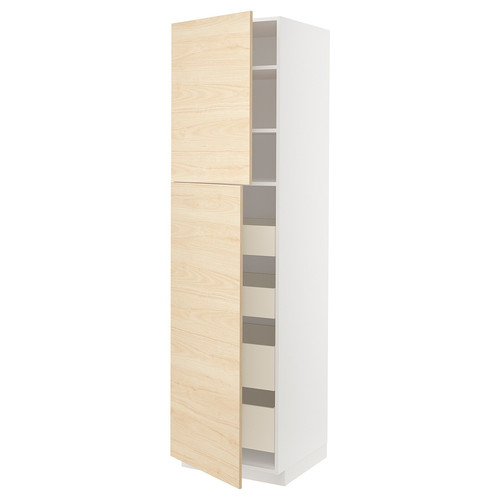 METOD / MAXIMERA Hi cab w 2 doors/4 drawers, white/Askersund light ash effect, 60x60x220 cm