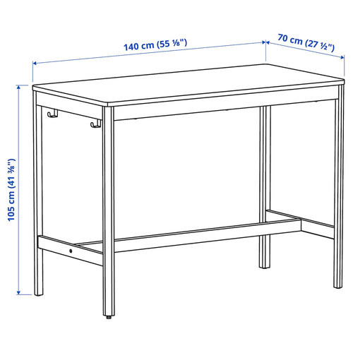 IDÅSEN Table, black, dark grey, 140x70x105 cm