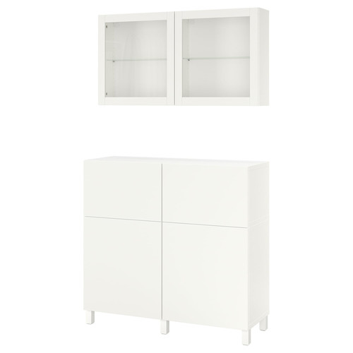 BESTÅ Storage combination w doors/drawers, white/Lappviken/Stubbarp white clear glass, 120x42x213 cm