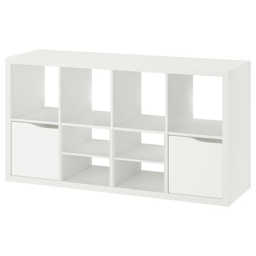 KALLAX Shelving unit, with 2 doors with 2 shelf inserts/wave shaped white, 147x77 cm