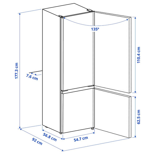 LAGAN Fridge/freezer, freestanding/white, 197/65 l