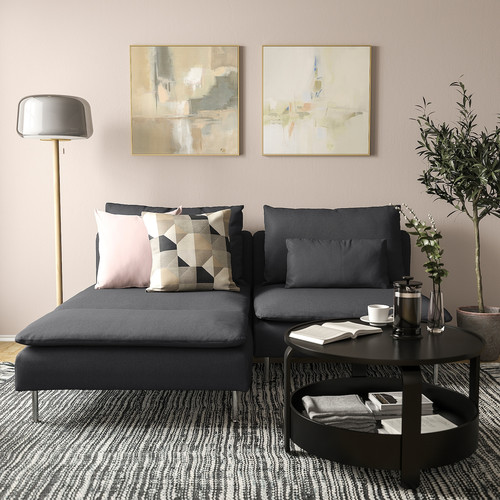 SÖDERHAMN 2-seat sofa with chaise longue, Fridtuna dark grey