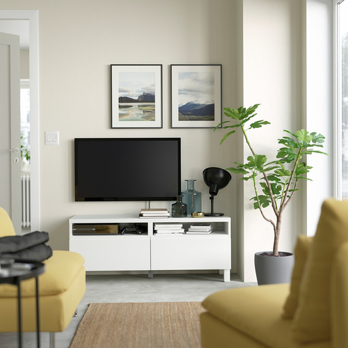 BESTÅ TV bench with drawers, white/Västerviken/Stubbarp white, 120x42x48 cm