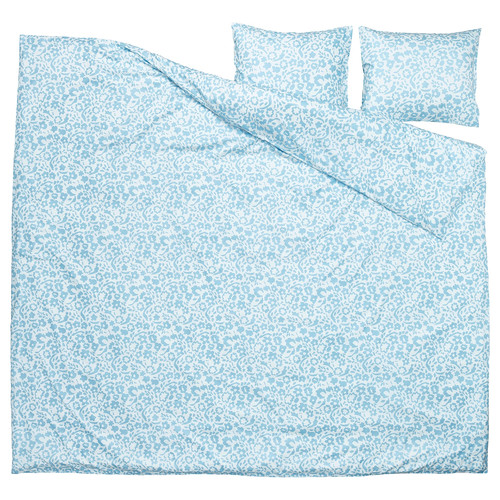 CYMBALBLOMMA Duvet cover and 2 pillowcases, white/blue, 200x200/50x60 cm