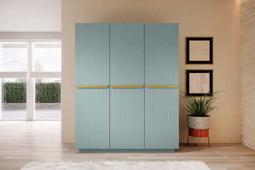 Wardrobe with Drawer Unit Nicole 150 cm, sage, gold handles