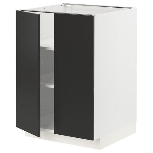 METOD Base cabinet with shelves/2 doors, white/Nickebo matt anthracite, 60x60 cm