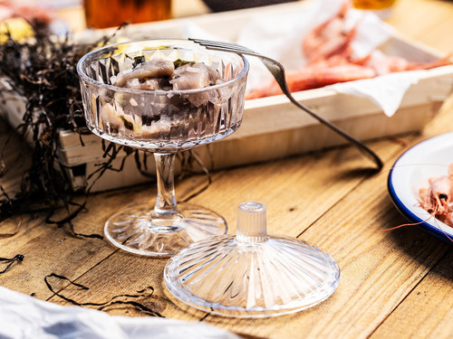 SÄLLSKAPLIG Bowl with lid, clear glass, patterned, 10 cm