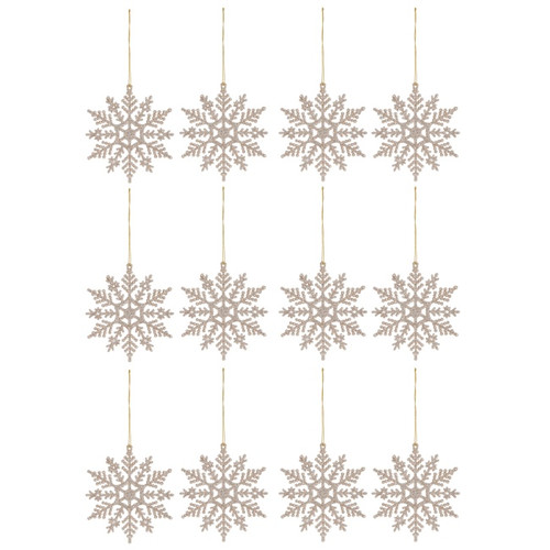 Christmas Hanging Decoration Snowflake 10cm 12pcs, champagne