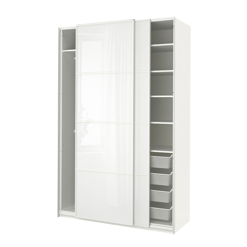 PAX / FÄRVIK Wardrobe combination, white/white glass, 150x66x236 cm