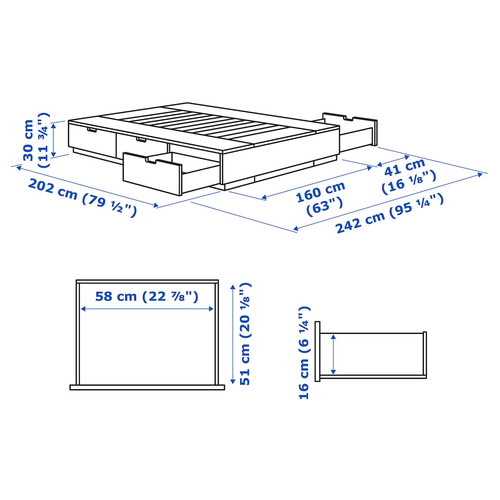 NORDLI Bed frame with storage, white, 160x200 cm