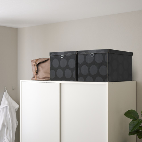 NIMM Storage box with lid, spotted grey, 35x50x30 cm