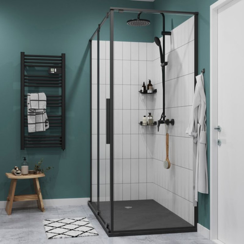 GoodHome Shower Wall Panel Ezili 80 cm, black/transparent