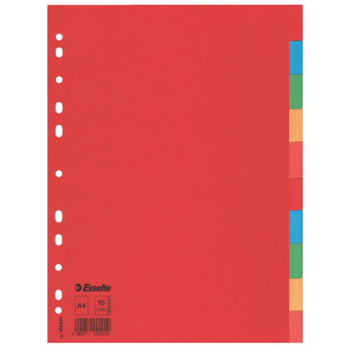 Esselte Divider Cardboard A4 10 Colour Tabs