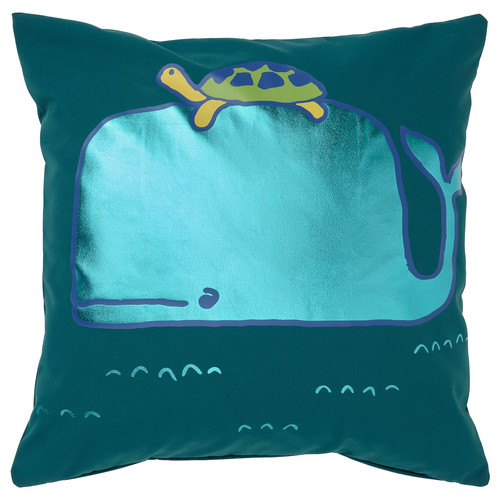 BLÅVINGAD Cushion cover, whale pattern/blue-green, 50x50 cm