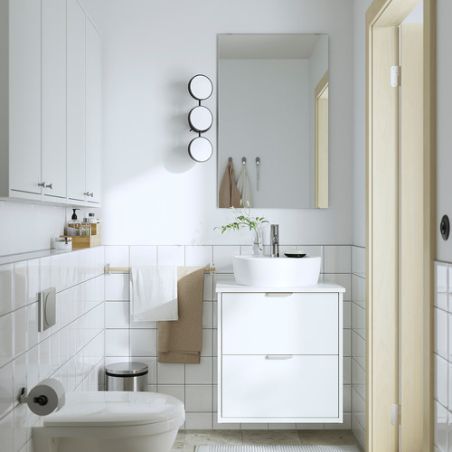 HAVBÄCK / TÖRNVIKEN Wash-stnd w drawers/wash-basin/tap, white/white marble effect, 62x49x79 cm