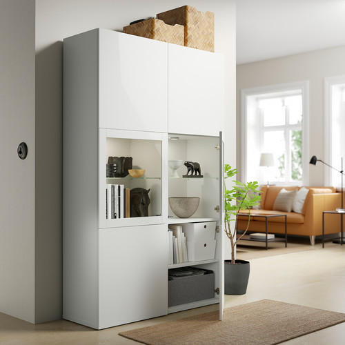 BESTÅ Storage combination w/glass doors, white, Lappviken white, clear glass, 120x40x192 cm