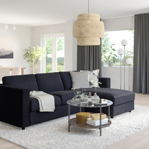 VIMLE 3-seat sofa with chaise longue, Saxemara black-blue