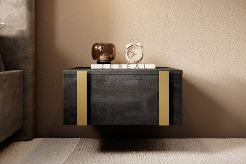 Wall-Mounted Bedside Table Verica Set of 2, charcoal/gold handles