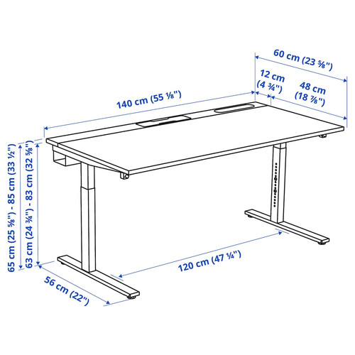 MITTZON Desk, white, 140x60 cm