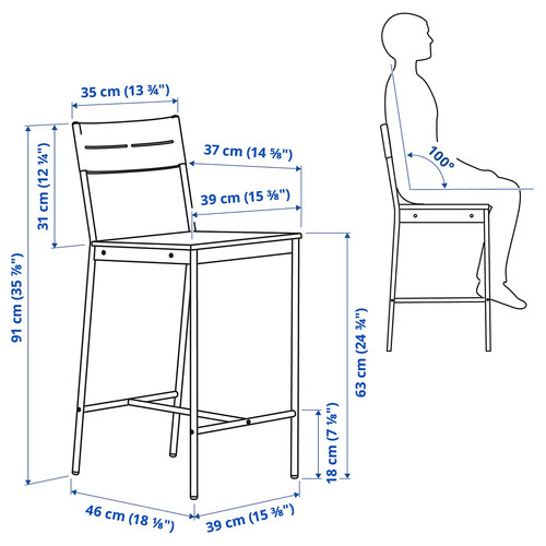 SANDSBERG Bar stool, black/brown stained, 63 cm