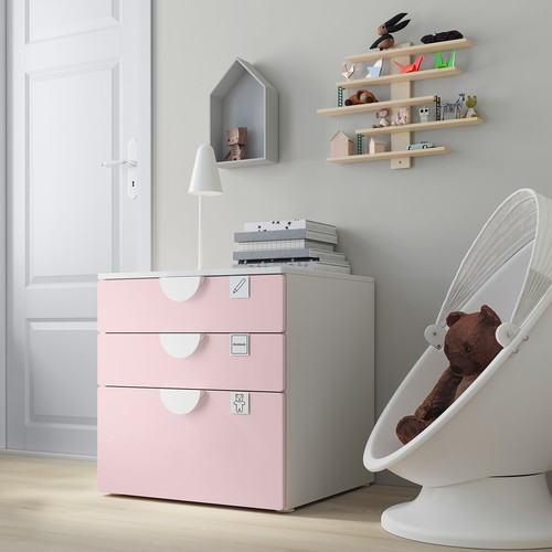 SMÅSTAD / PLATSA Chest of 3 drawers, white, pale pink, 60x55x60 cm