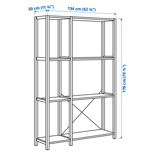 IVAR 2 sections/shelves, pine, 134x30x179 cm