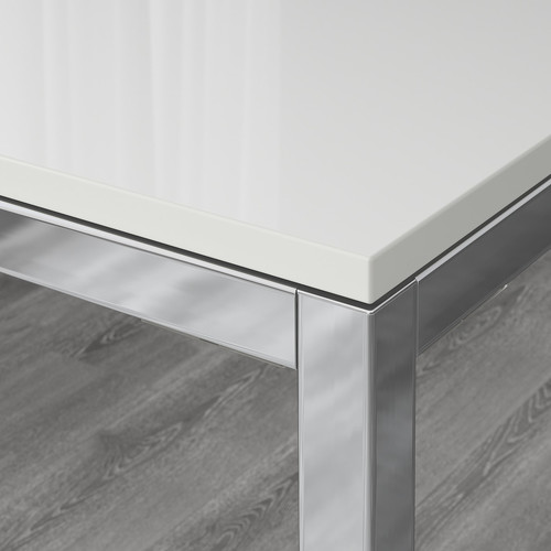 TORSBY Table, chrome plated, high gloss white, 135x85 cm