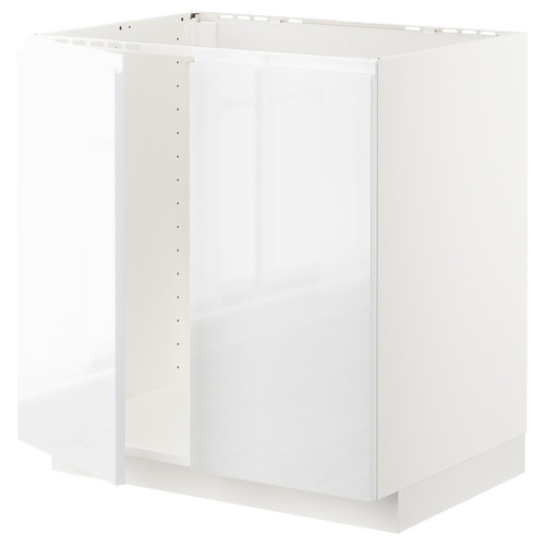 METOD Base cabinet for sink + 2 doors, white/Voxtorp high-gloss/white, 80x60 cm
