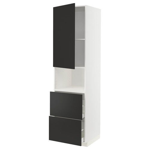 METOD / MAXIMERA Hi cab f micro w door/2 drawers, white/Nickebo matt anthracite, 60x60x220 cm