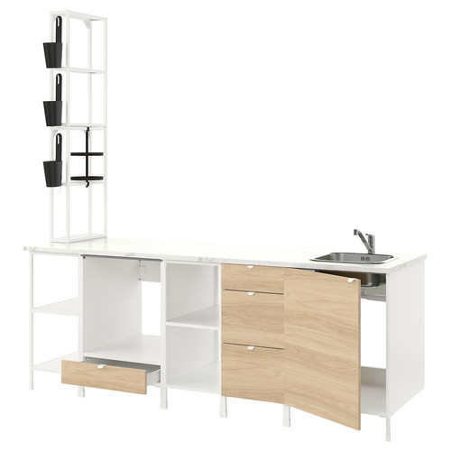 ENHET Kitchen, white, oak effect, 243x63.5x241 cm