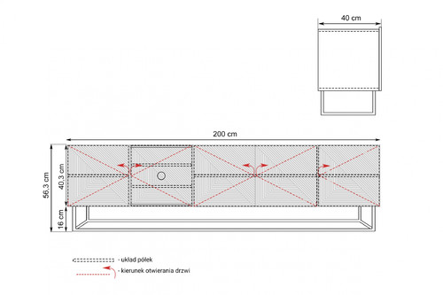 TV Cabinet Asha 200cm, cashmere/black