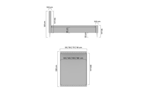 Upholstered Bed Frame Nicole 160x200, light beige, black legs