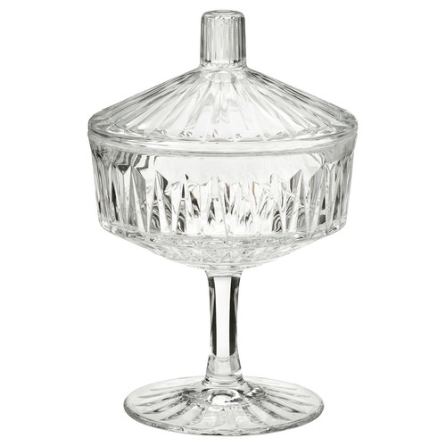 SÄLLSKAPLIG Bowl with lid, clear glass, patterned, 10 cm