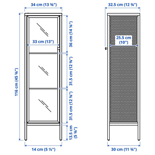 BAGGEBO Cabinet with glass doors, metal, white, 34x30x116 cm