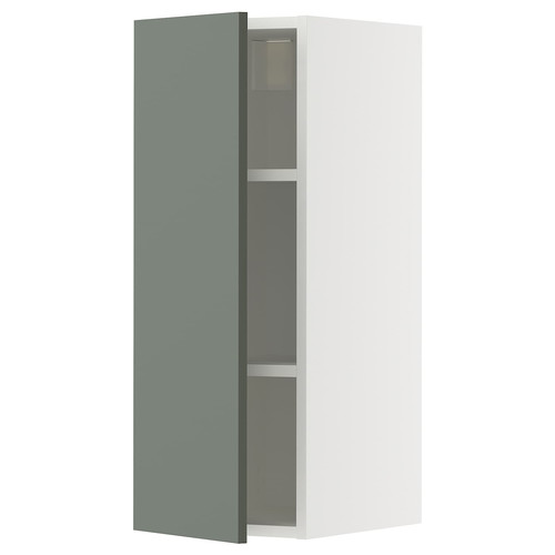 METOD Wall cabinet with shelves, white/Nickebo matt grey-green, 30x80 cm