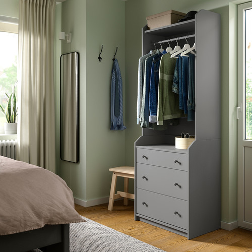 HAUGA Open wardrobe with 3 drawers, grey, 70x199 cm