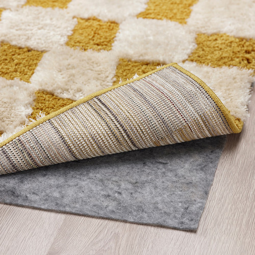 RULLBANA Rug, high pile, off-white/dark yellow, 133x195 cm