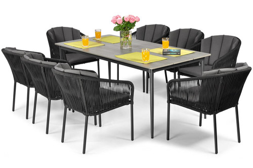 Large Garden Dining Set VICTORIA 8-seat, black/grey