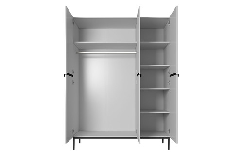 Wardrobe Nicole 150 cm, matt white, black handles and legs