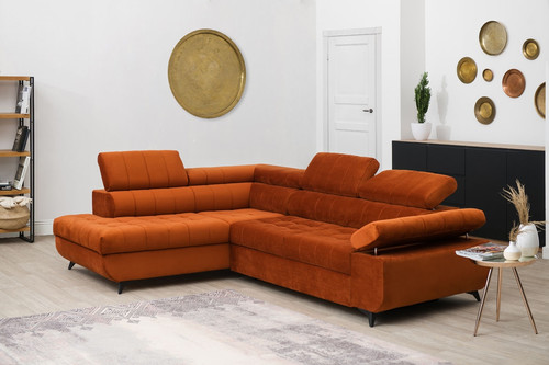 Corner Sofa-Bed Left Dragonis Brick Red/Orange Salvador 14 Agmamito