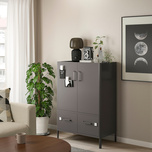 IDÅSEN Cabinet with doors and drawers, dark grey