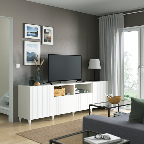 BESTÅ TV bench with doors and drawers, white/Sutterviken/Kabbarp white, 240x42x74 cm